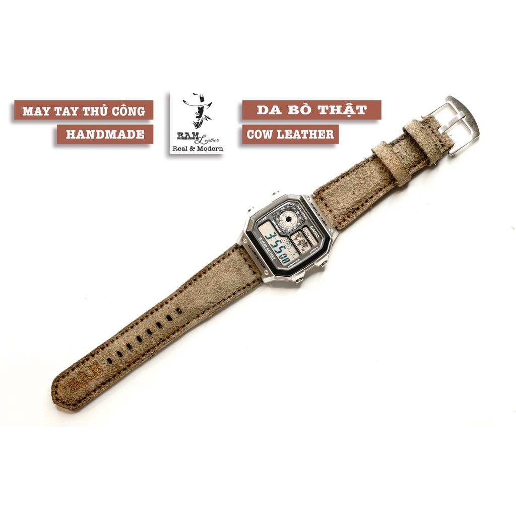 Dây Casio AE 1200 da bò RAM Leather - tặng khóa chốt và cây thay dây - RAM 1969