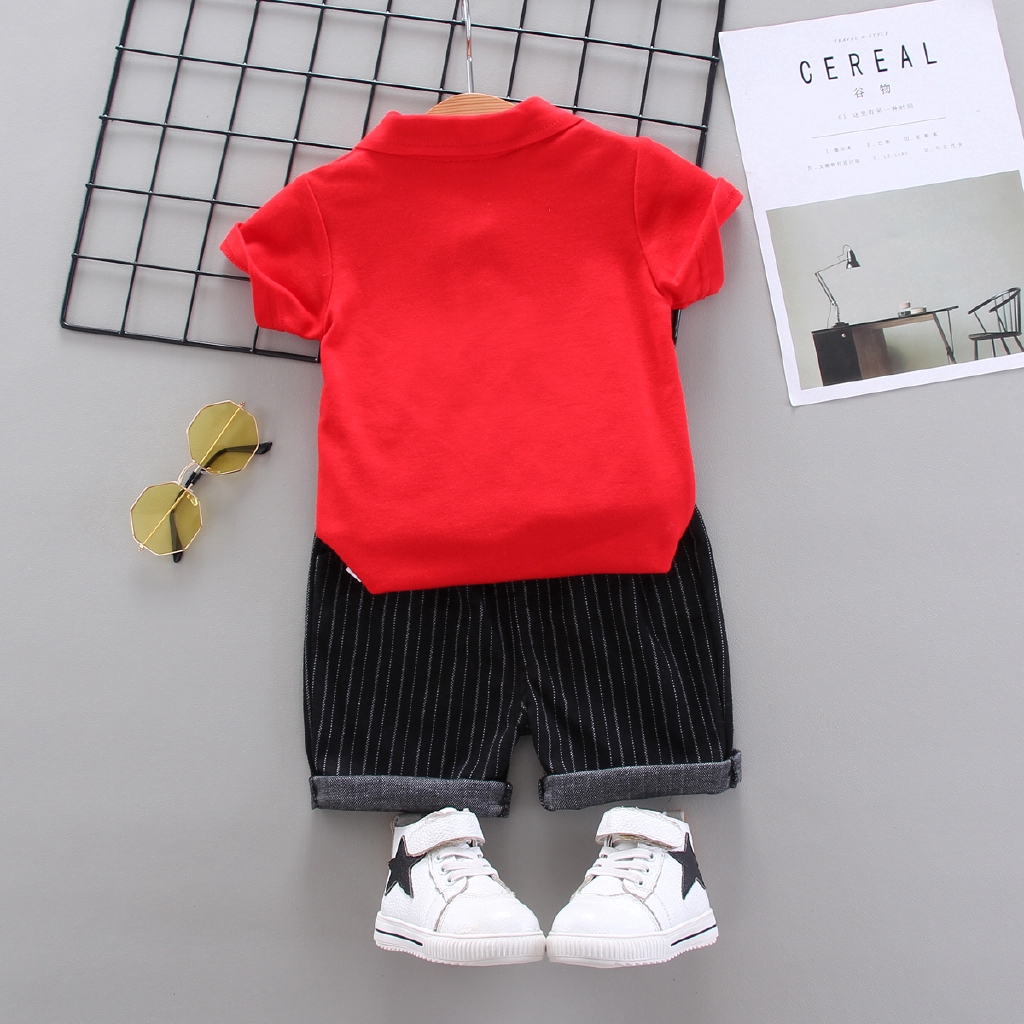 Summer 0-5 years old fashion cotton men's polo lapel shirt + shorts two-piece suit