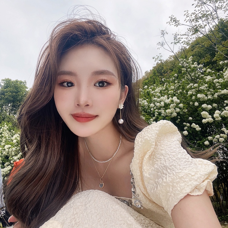 Bông Tai Mạ Bạc 925 Đính Ngọc Trai Sang Trọng Phong Cách Retro Hàn Quốc 2022
