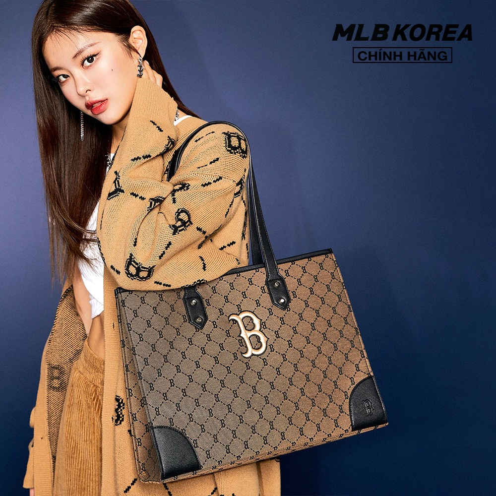 MLB - Túi tote chữ nhật Monogram Diamond Jacquard Shopper 3AORL021N-43BGD