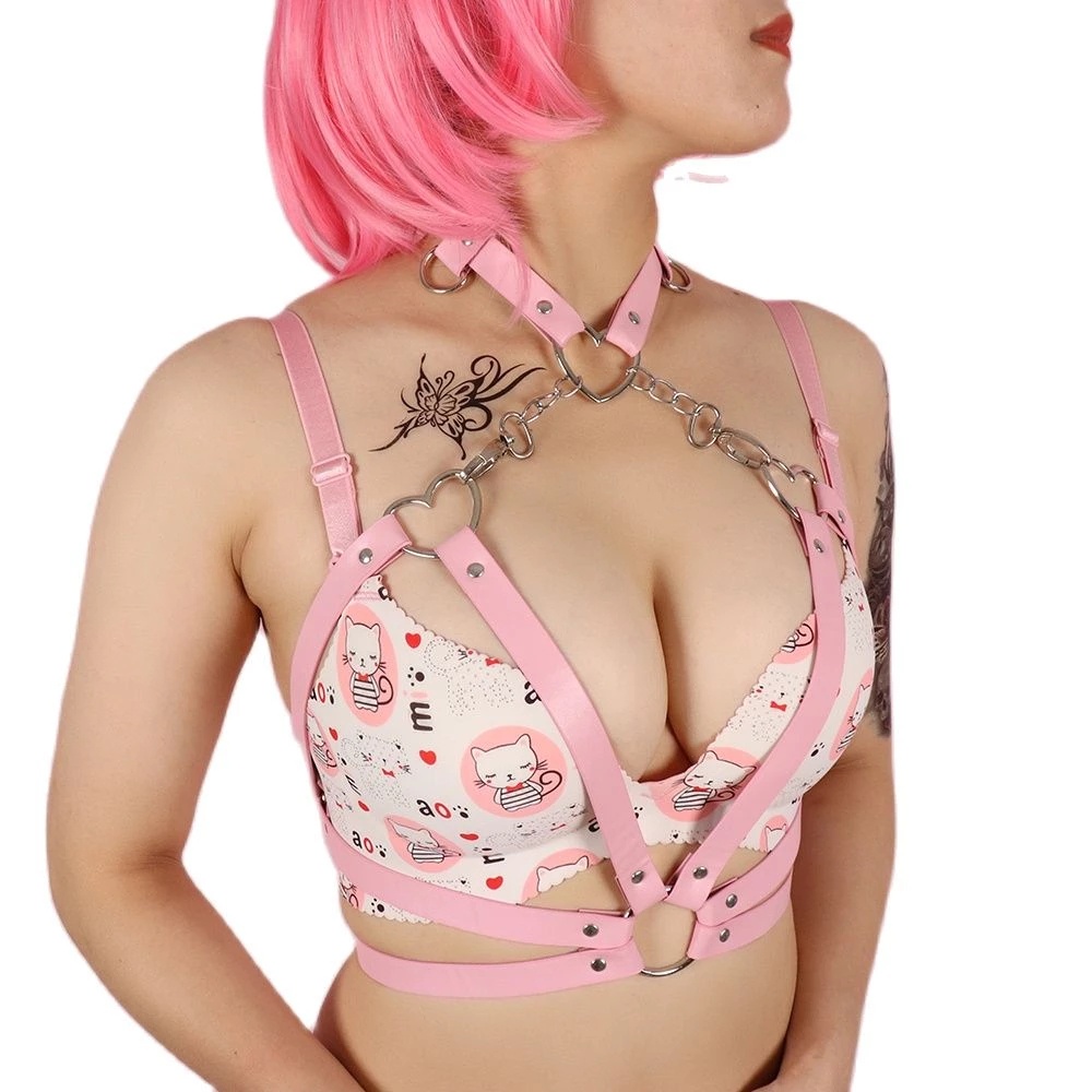Dây Đai Áo Ngực Bằng Da Màu Hồng Phong Cách Gothic Punk Gợi Cảm Cho Nữ Rave
