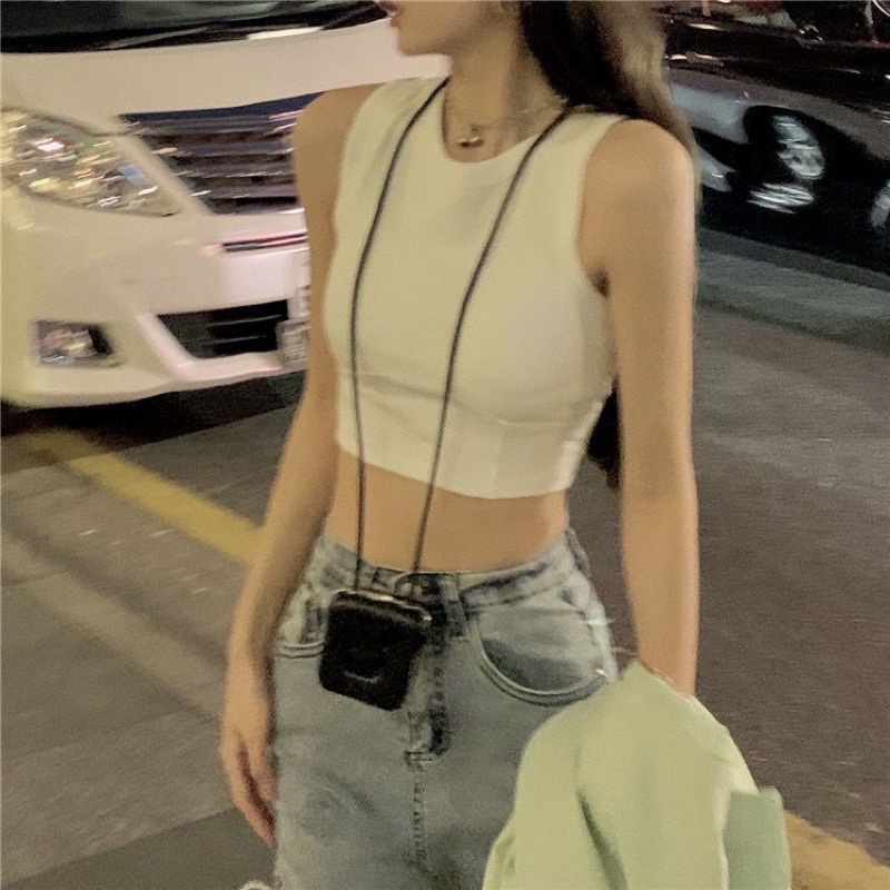 Áo Croptop Ba Lỗ Nữ Trơn Màu May Đường Cong Thiết Kế Ôm Body Cá Tính Có Co Giãn