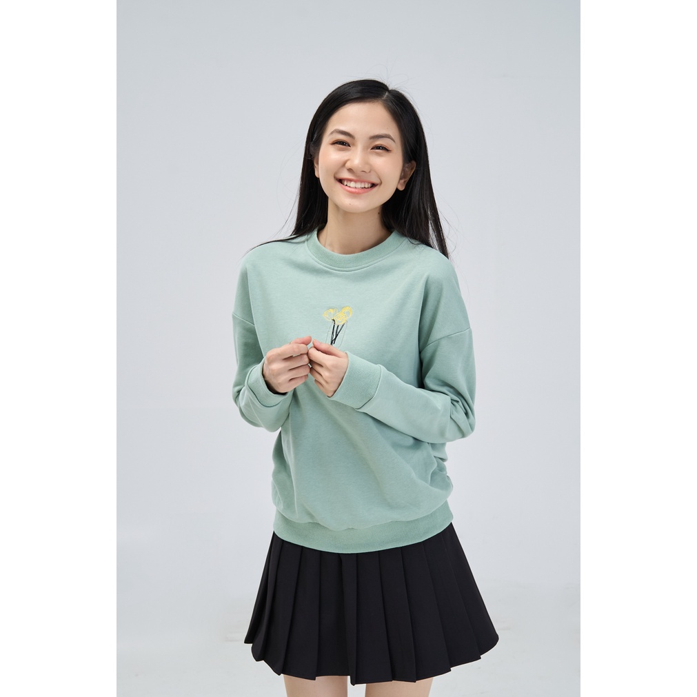 [Mã WABR2711 giảm 10% đơn 250K] Áo nỉ nữ YODY dài tay cổ tròn thêu hoa vải min không xù ATN4416 | BigBuy360 - bigbuy360.vn