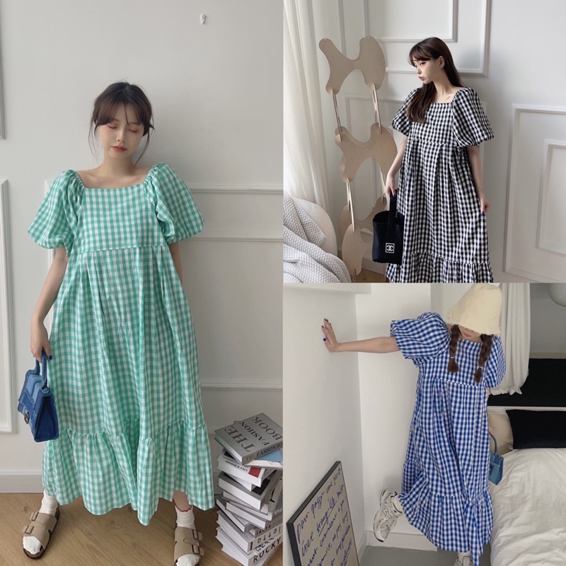 Váy Kẻ Caro Babydoll Dáng Dài 3 Màu Siêu Xinh Có Ảnh Thật Kèm Video