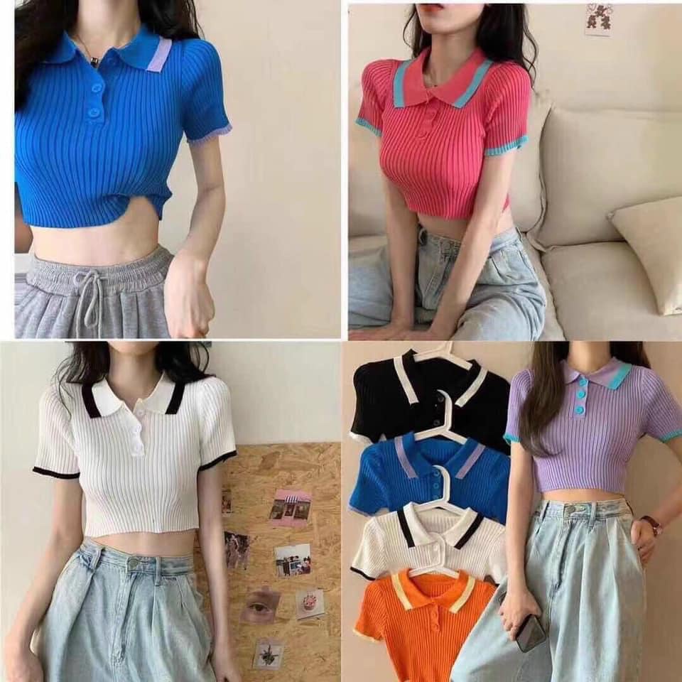 Áo len viền dáng ngắn k33 (kèm ảnh thật,video)