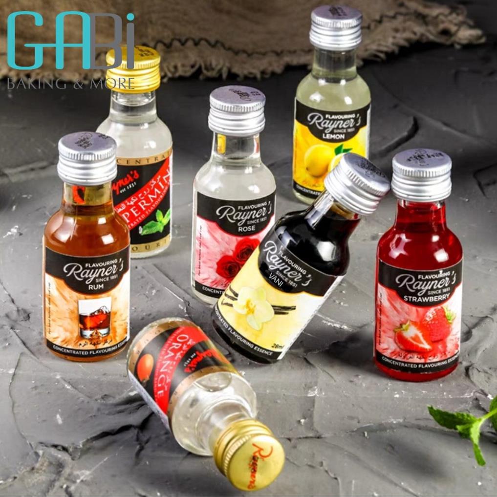 Tinh dầu Rayner’s 28ml hương vani/đào/dừa/cam/dâu/táo/bạc hà/dứa/chanh leo/hoa quả/rum