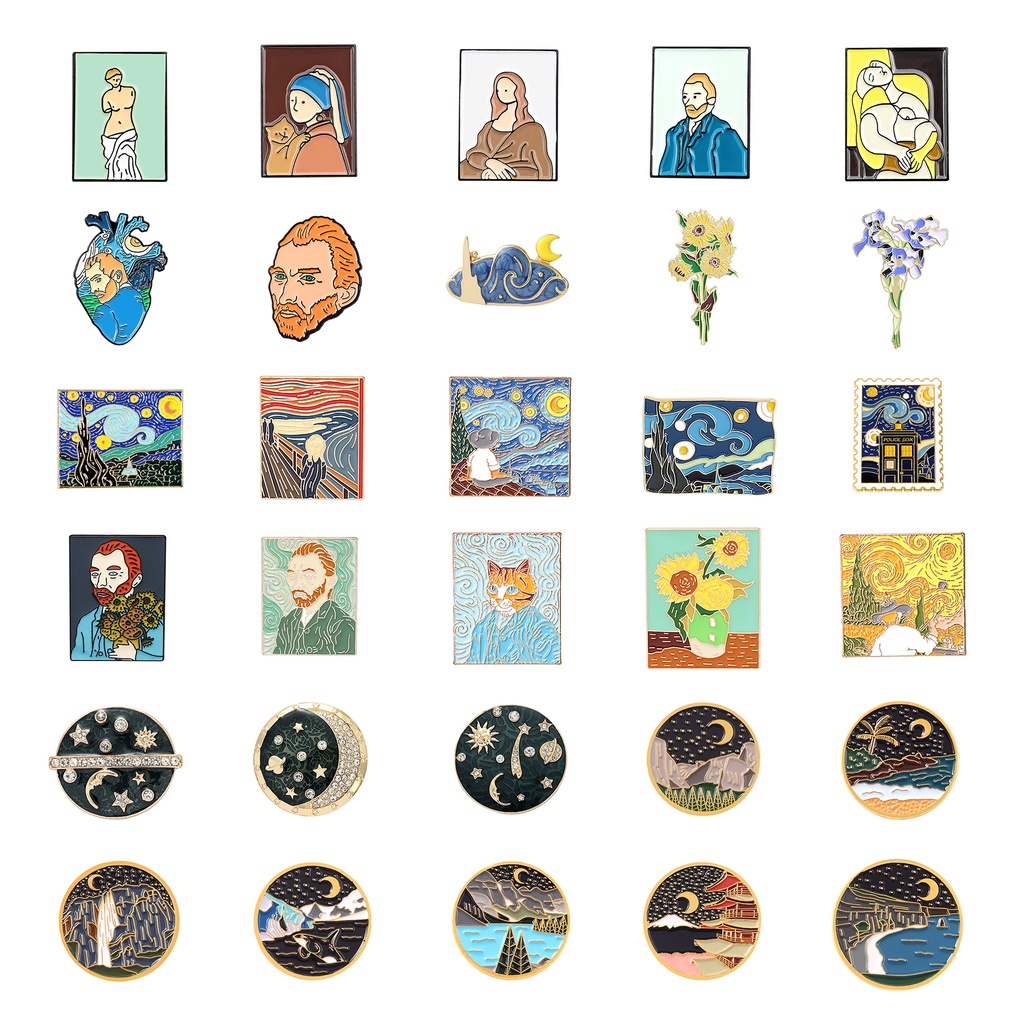 Ghim Cài Áo Hình Tranh Sơn Dầu Van Gogh 32 Phong Cách Làm Quà Tặng Cho Bạn Bè