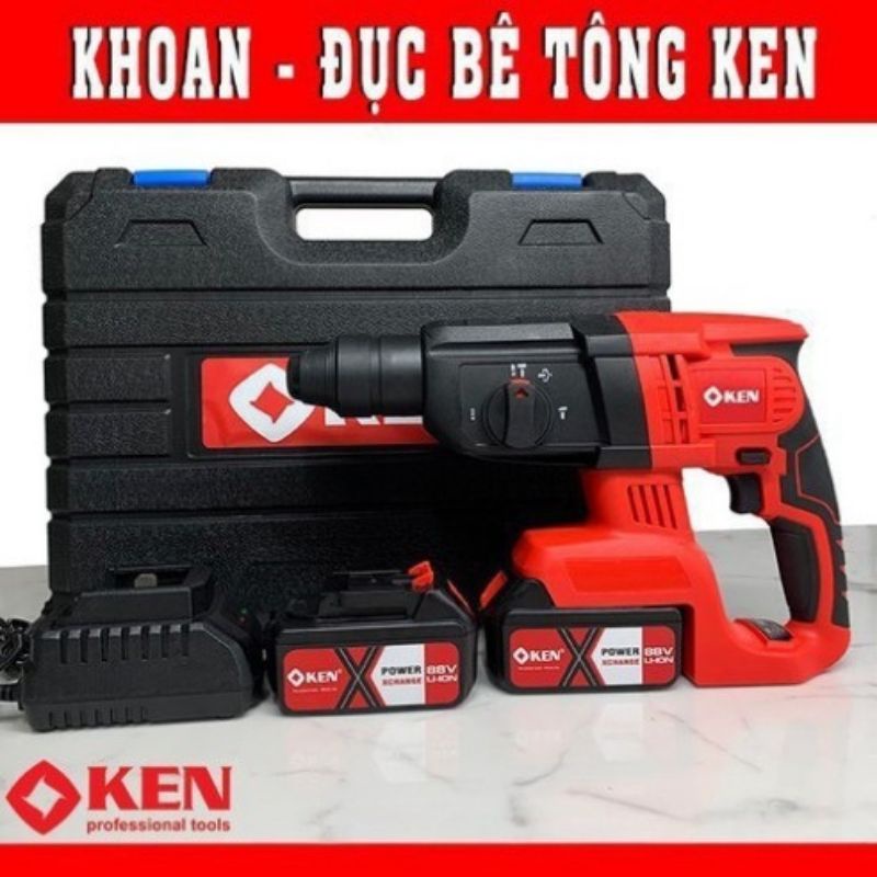 [ Tặng Kèm 2 Pin ] Máy Khoan Bê Tông chạy pin - Máy Khoan Pin Ken 88v