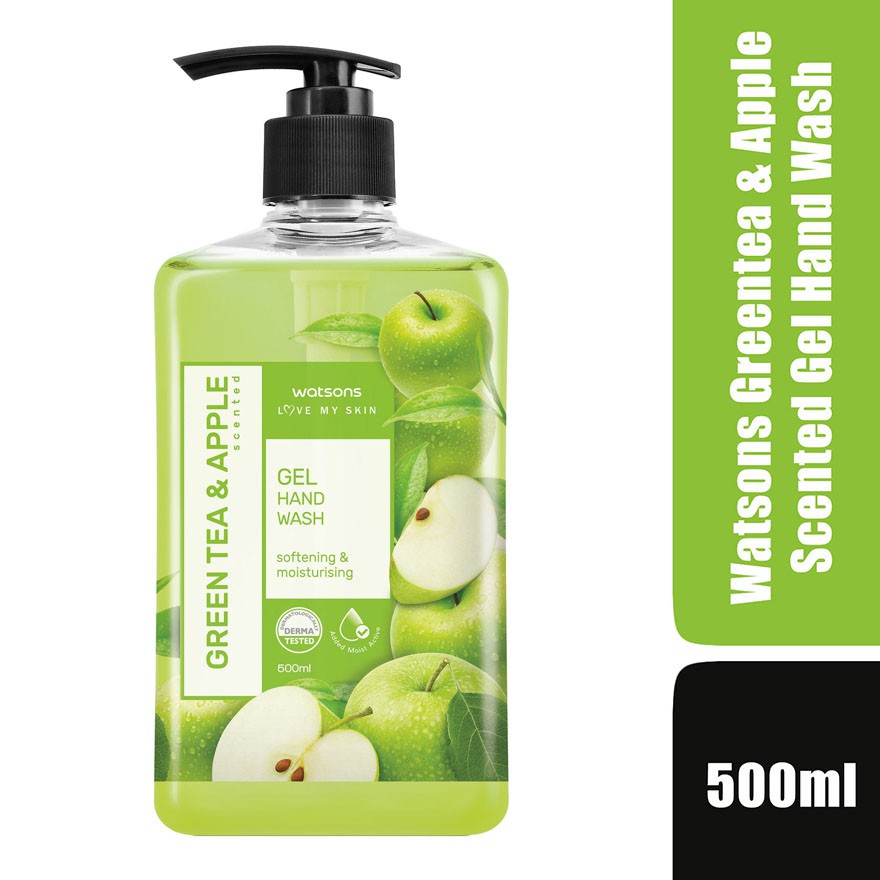 Gel Rửa Tay Watsons Love My Skin GreenTea &amp; Apple Scented Gel Hand Soap Trà Xanh Và Táo 500ml