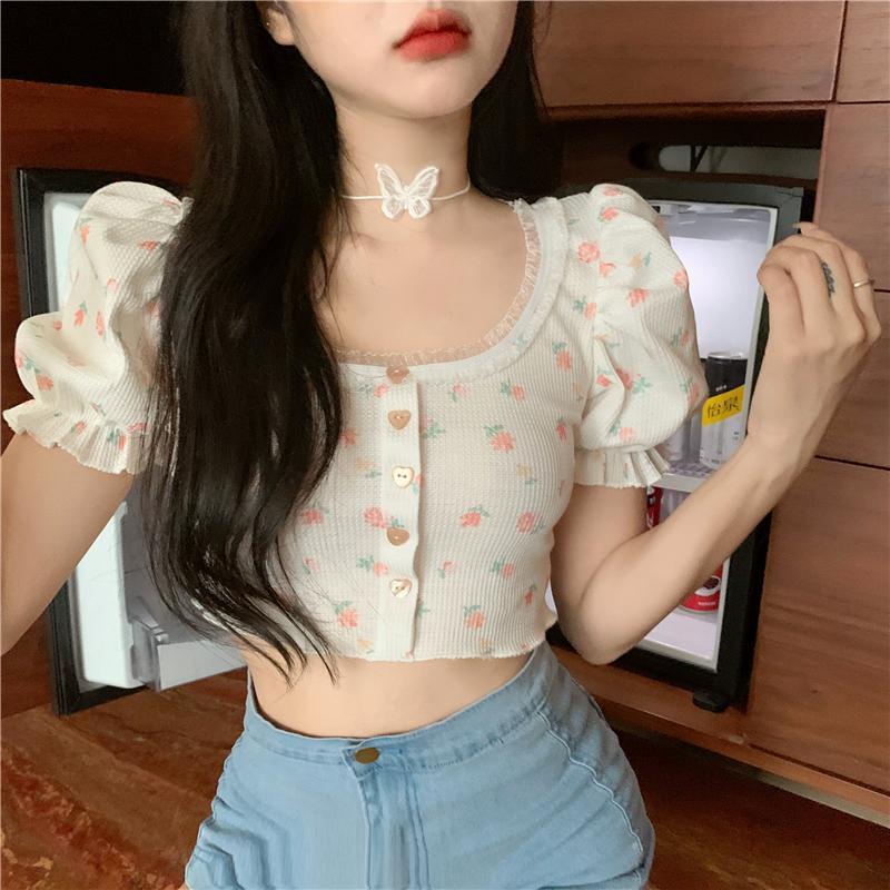 Áo Thun Ngắn Tay Họa Tiết Hoa Thời Trang Retro