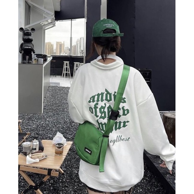 Áo sweater polo dài tay chữ R xanh unisex dưới 80kg Ununisex  - Sweater polo chữ R xanh ununisex