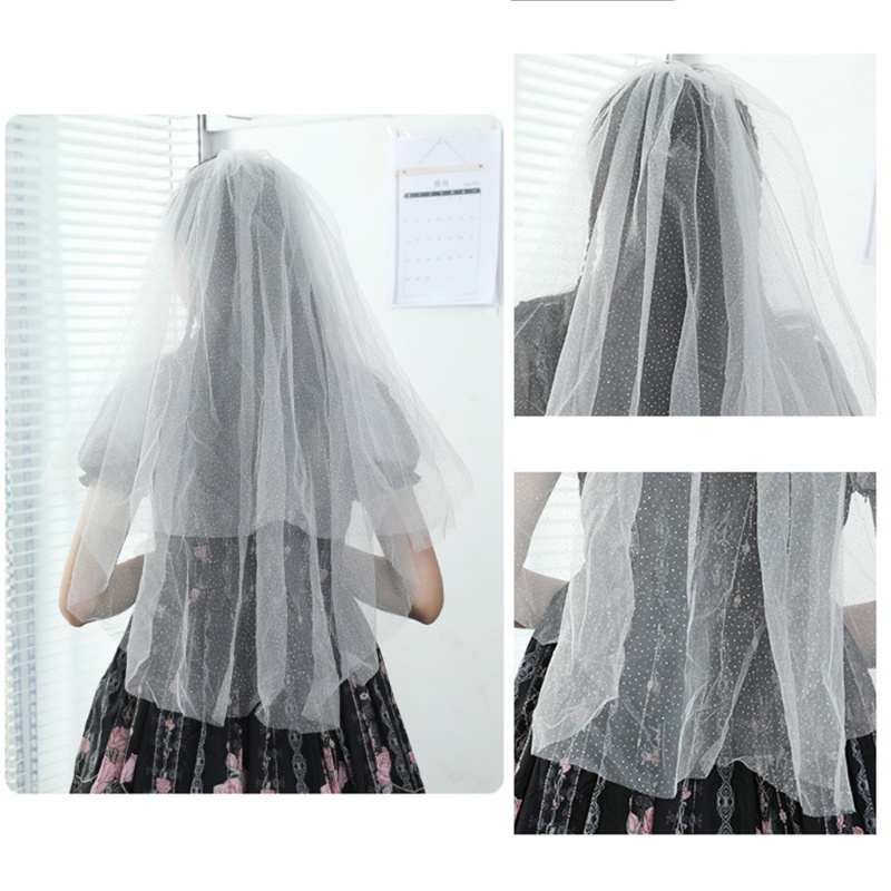 Mạng Che Mặt 2 Tầng Kèm Lược Họa Tiết Chấm Bi Bằng Vải Tulle Cho Cô Dâu Edge