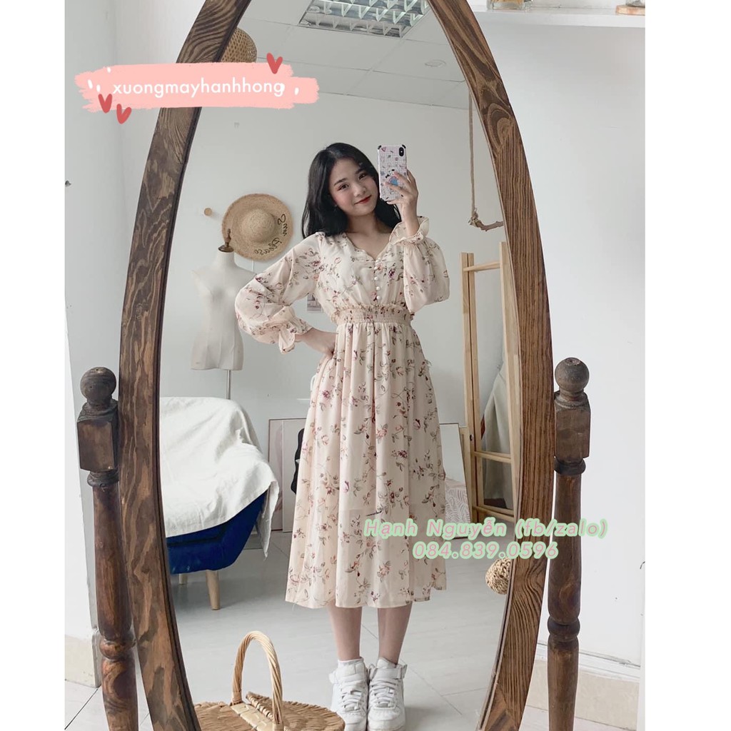 Váy hoa nhí dày tay vintage | BigBuy360 - bigbuy360.vn