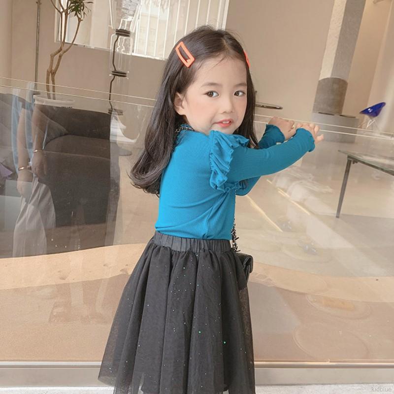 Áo thun tay dài màu sắc đơn giản đáng yêu cho bé gái