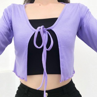 Áo khoác Cardigan croptop cột nơ tay dài vintage - Luvie