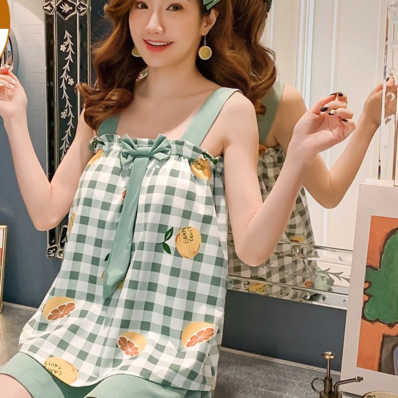 Bộ đồ ngủ áo hai dây có đệm ngực kèm quần short size M-3XL thời trang mùa hè cho nữ 60118 173 8EKQ