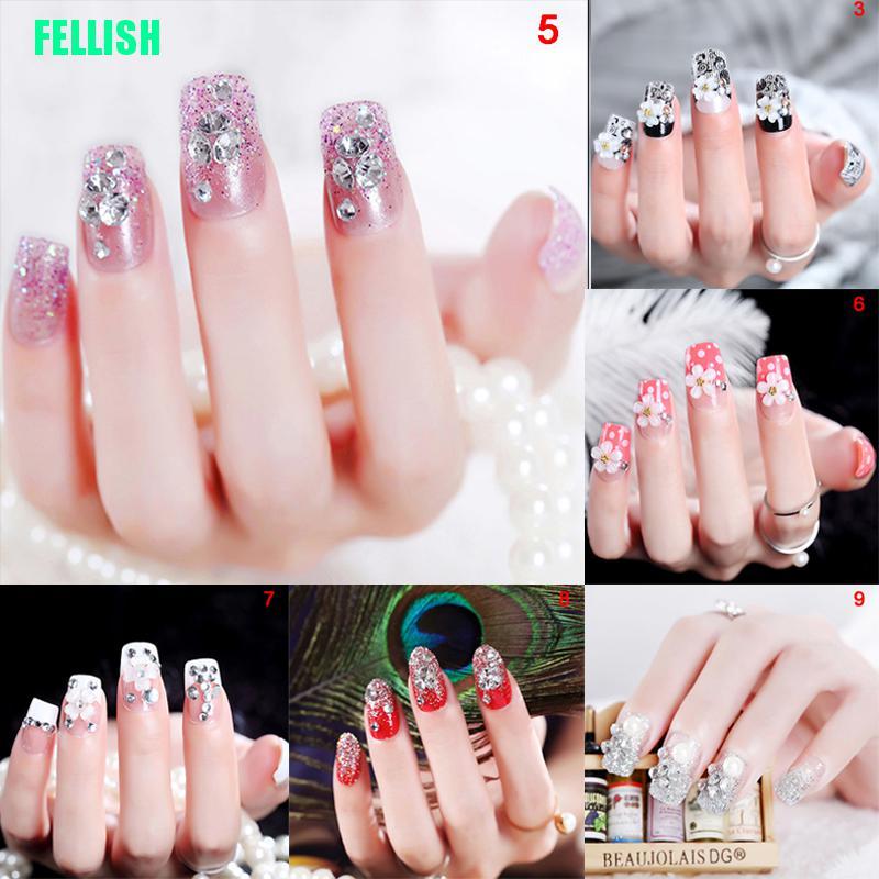 (Hàng Mới Về) Set 24 Móng Tay Giả Trong Suốt Phối Hoa Trang Trí Diy