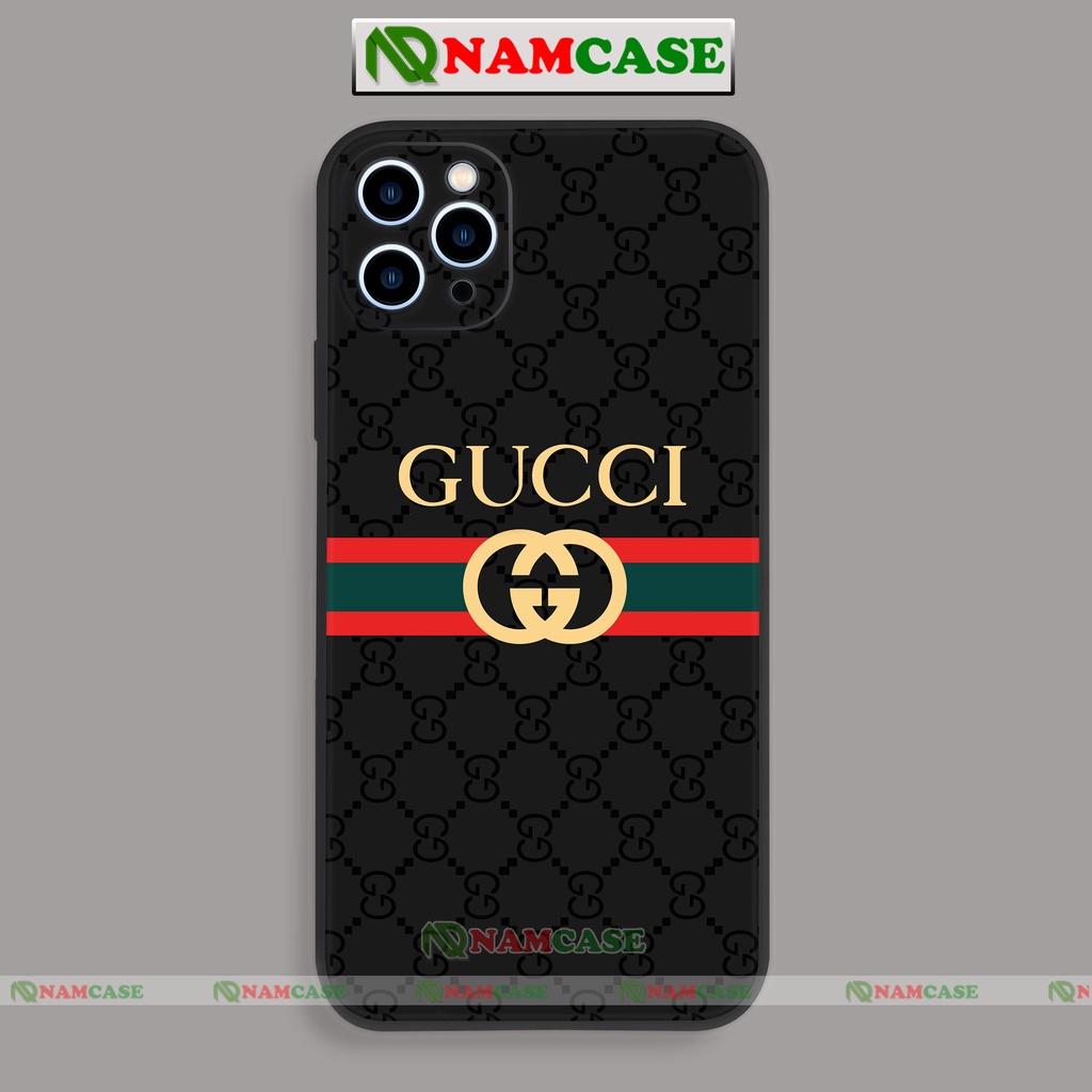 Ốp lưng điện thoại iPhone Gucci cạnh viền vuông silicon dẻo bảo vệ camera ip 6/6s/7/8/X/XS/XR/11/12/13/14 Pro Plus Max