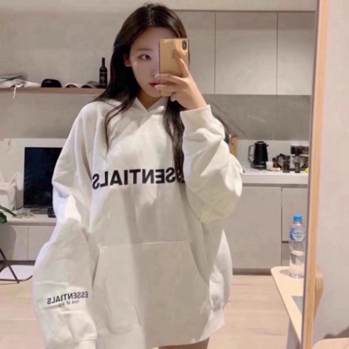 [Ảnh+Video thật] Áo hoodie Unisex chữ ESSENTIALS màu đen trắng be xám đậm chất nỉ bông có mũ dài tay phong cách Ulzzang | BigBuy360 - bigbuy360.vn