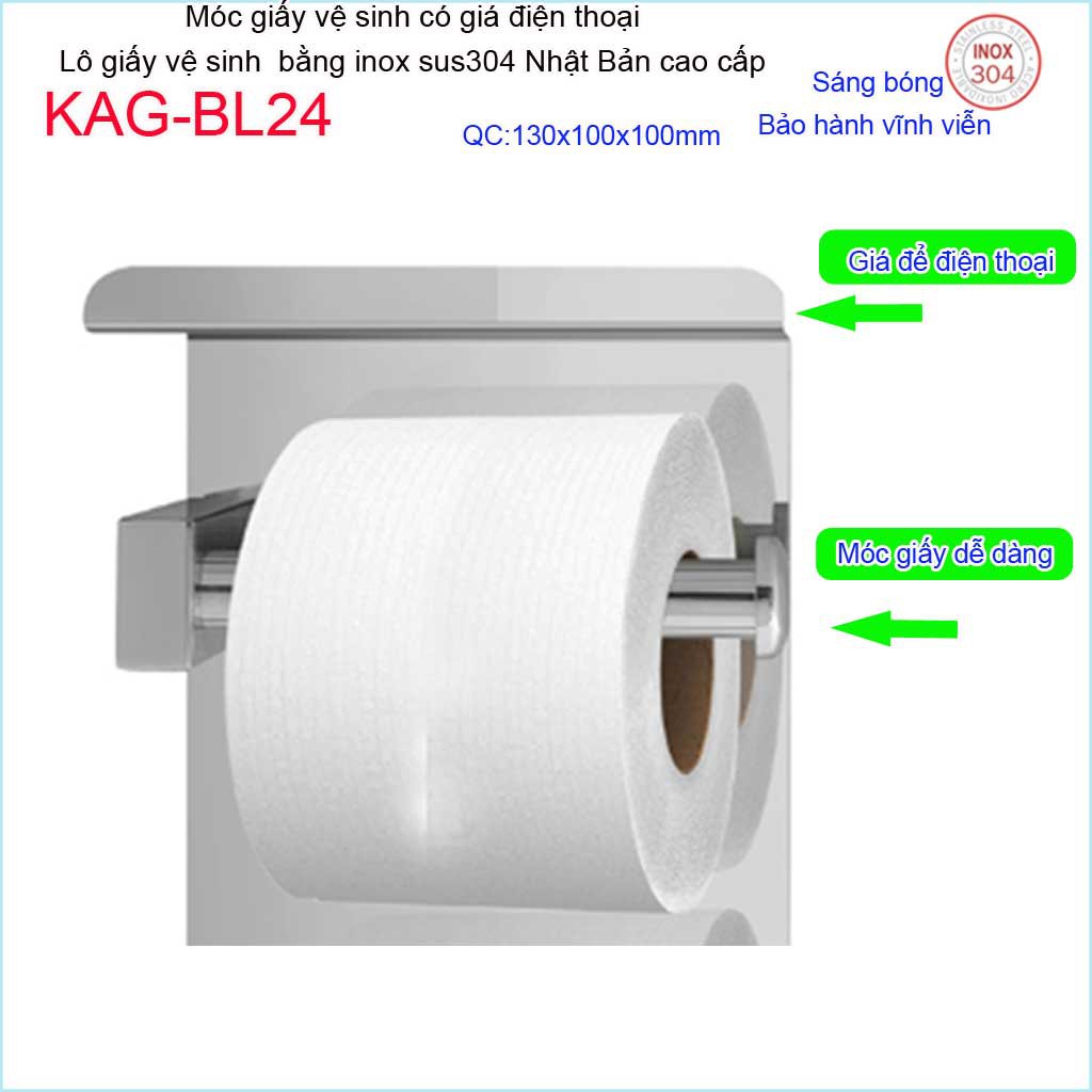 Móc giấy vệ sinh KAG-BL24 có giá đỡ điện thoại, kệ để giấy 304 Nhật Bản inox bóng dập khuôn sắc sảo đến từng chi tiết