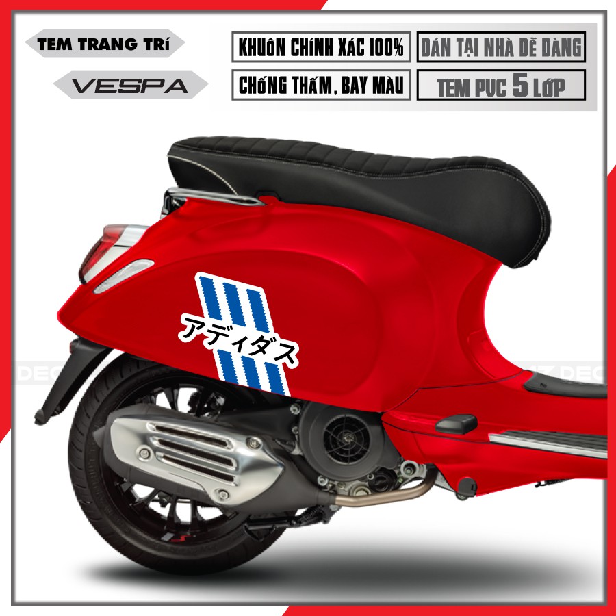 Tem Xe Vespa Sprint/Primavera/GTS/LX Adidas Japan | VP16 | Tem Rời Xe Vespa Chất Liệu Decal PVC Cao Cấp