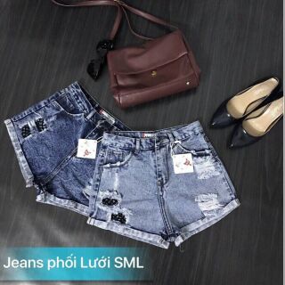 Quần short jean phối lưới
