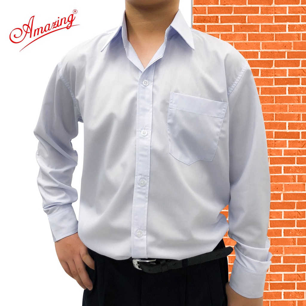 Áo trắng học sinh nam tay ngắn, đồng phục đi học cho bé trai từ 20-110 kg, vải KT Silk mềm mướt, hiệu Amazing
