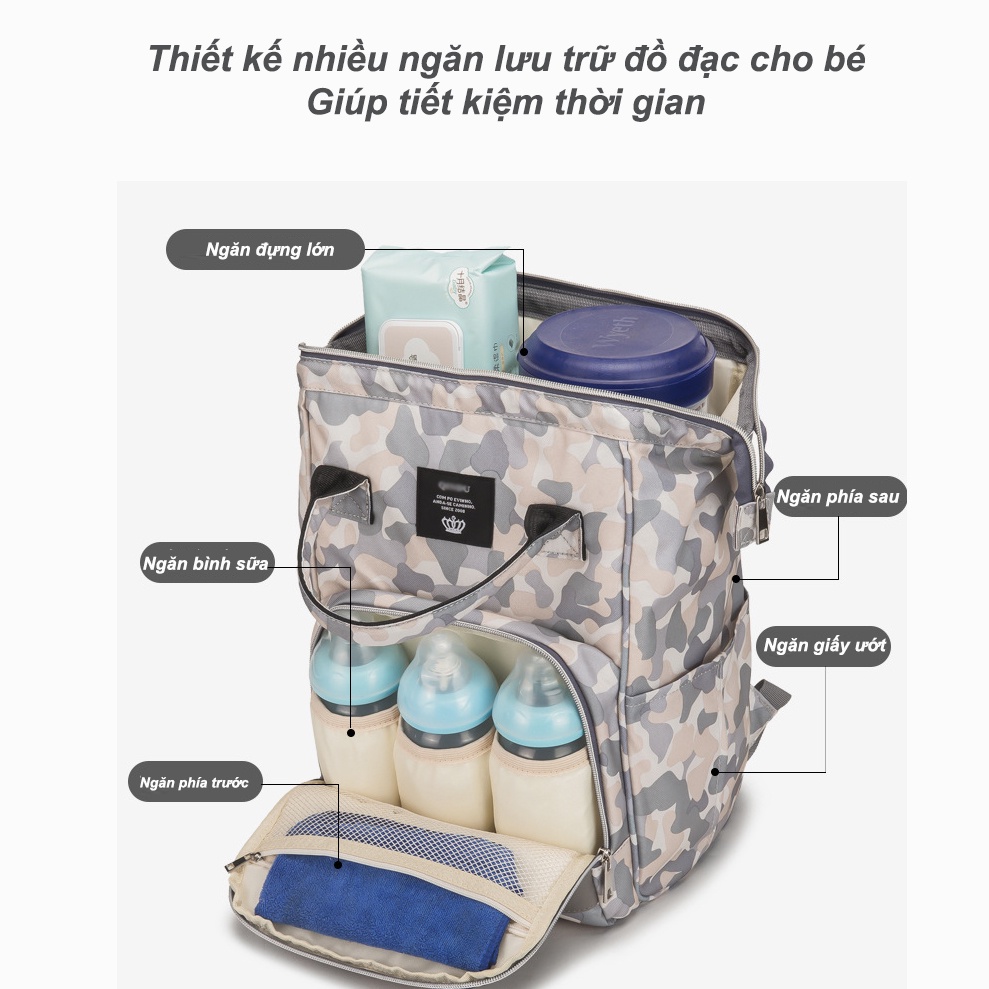 Balo bỉm sữa đa năng cho mẹ và bé đi ra ngoài có ngăn giữ nhiệt bình sữa, chống nước, mẫu mới 2022 kích thước 41x24x16cm