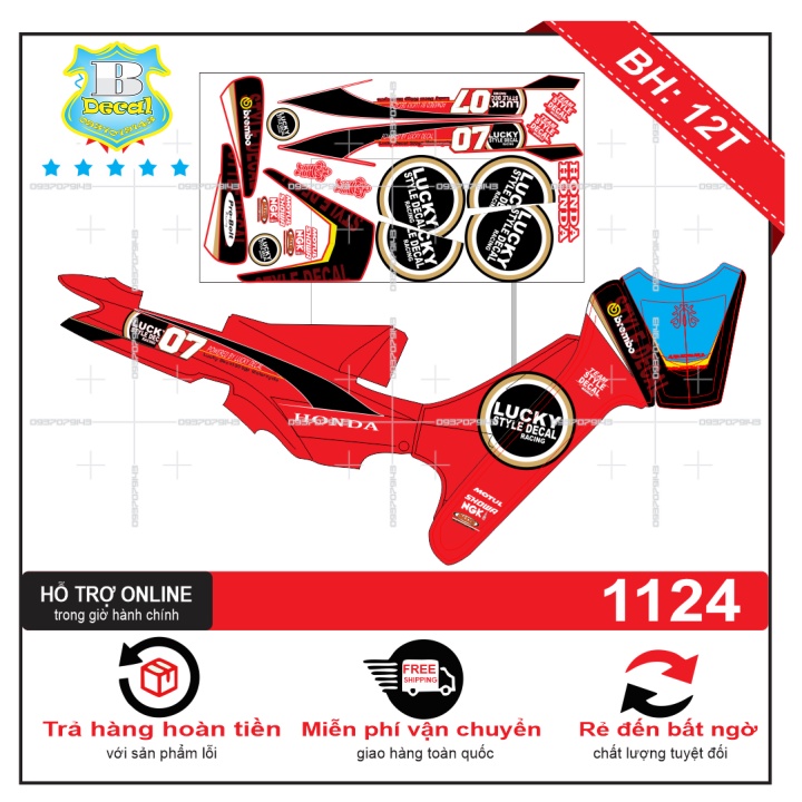 ( Quí khách vui lòng mang ra tiệm cho thợ dán ) Tem wave nhỏ đời đầu Lucky đỏ