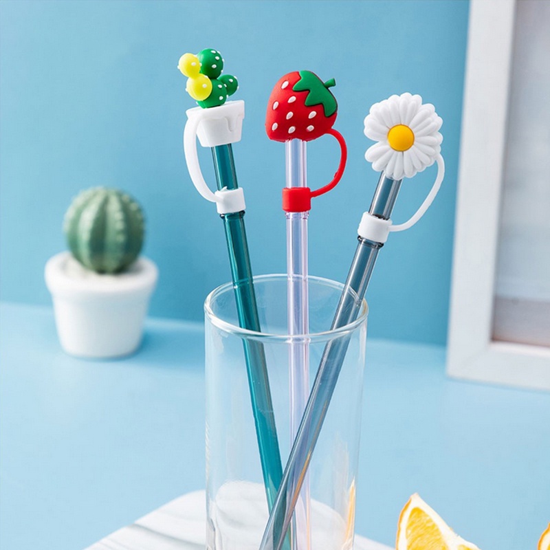 Hoạt Hình Dễ Thương Ống Hút Silicone Cắm Resuable Chống Nắp Đậy Ống Hút Kính Ống Hút Inox Ống Hút
