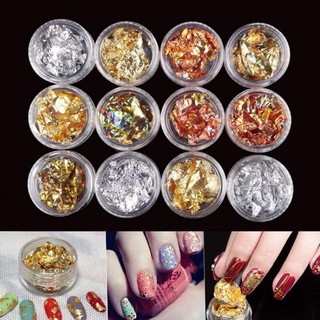 Set giấy bạc trang trí móng tay – giấy bạc nail 12 hũ gồm các màu thông dụng nhất dễ phối