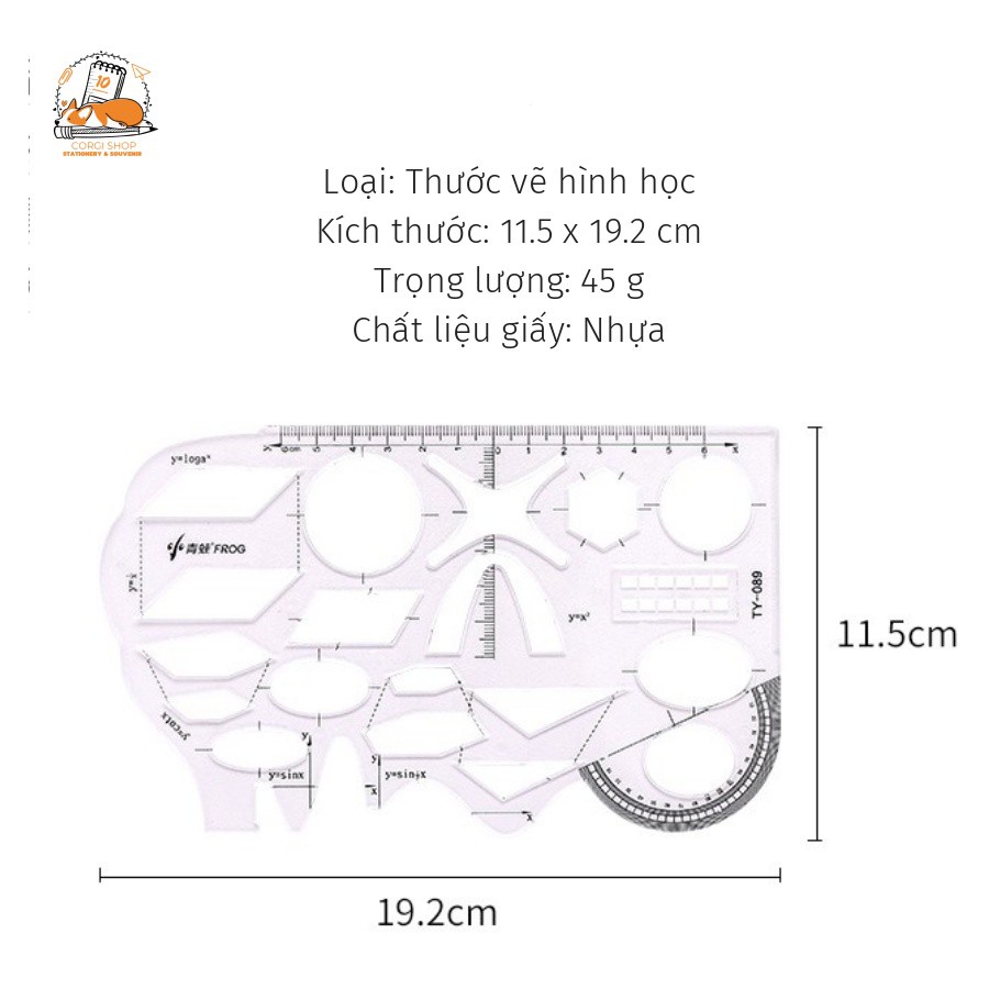 Thước nhựa trong vẽ kỹ thuật, hình học đa năng, dễ sử dụng tại Corgi Shop