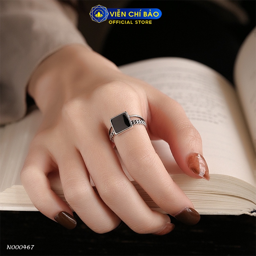 Nhẫn bạc nữ đá đen vuông mới chất liệu bạc S925 thời trang phụ kiện trang sức nữ Viễn Chí Bảo N000467