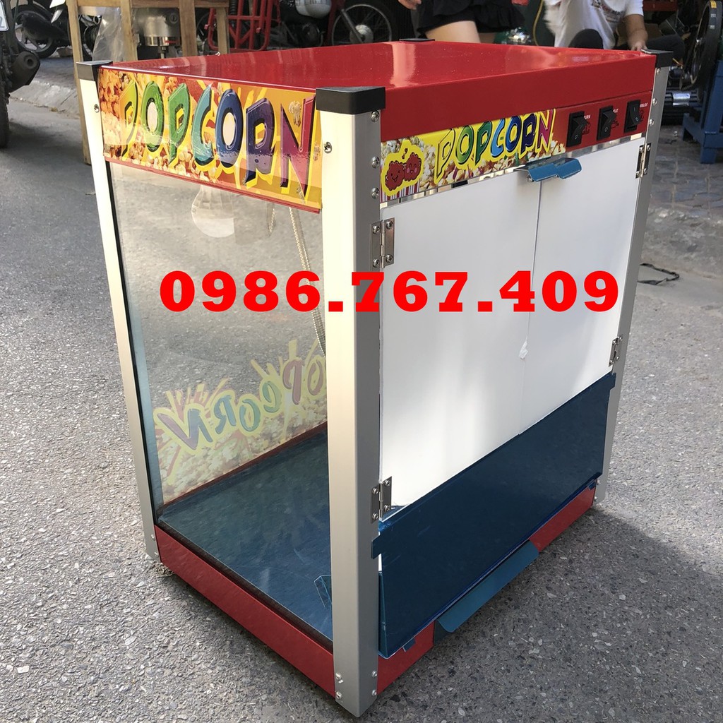 Máy làm bỏng bắp rang bơ chạy điện có tủ kính cường lực, nổ bỏng ngô có chế độ nhiệt, có đèn chiếu sáng 5.0
