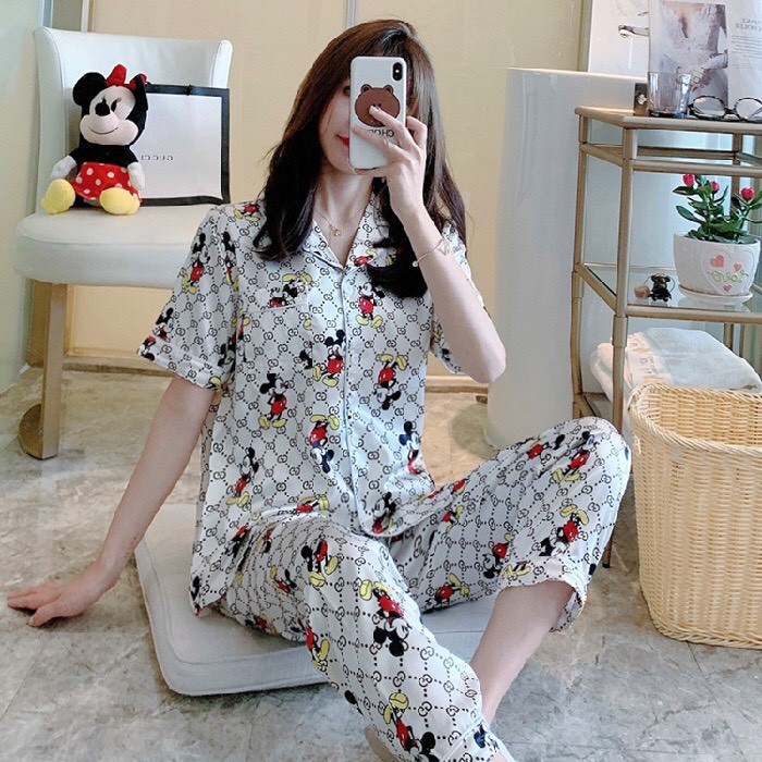 BỘ ĐỒ NGỦ PIJAMA NGẮN TAY CHẤT VẢI THOÁNG MÁT (có sẵn+đủ size) | BigBuy360 - bigbuy360.vn