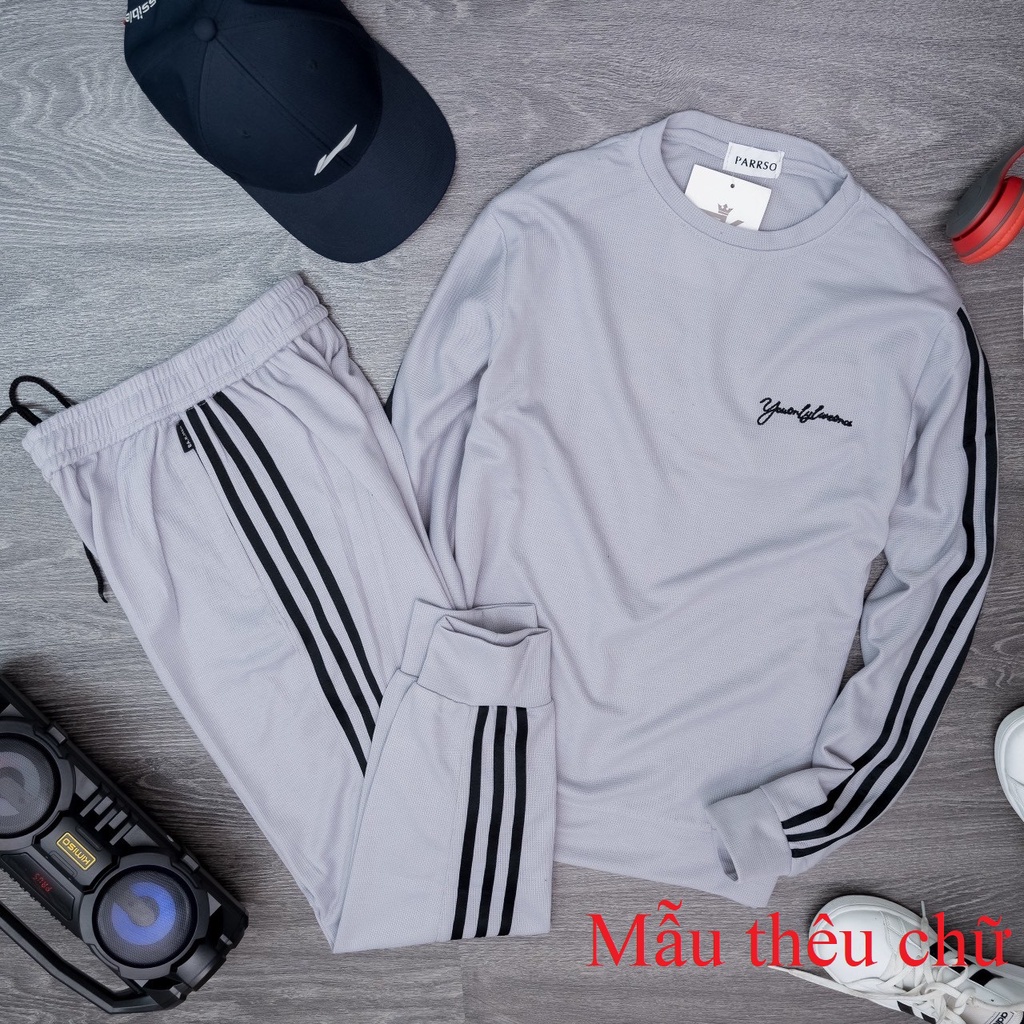 Bộ nỉ nam,bộ quần áo thể thao nam thu đông phối sọc chất nỉ xốp mềm nhẹ-BONIHA01