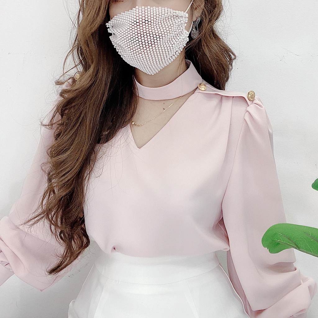 Áo sơ mi nữ cổ V tay dài công sở basic HILA (Mã SP:A820)
