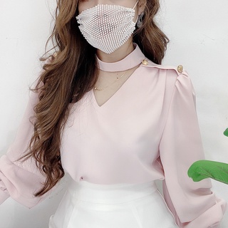 Áo sơ mi nữ cổ V tay dài công sở basic HILA (Mã SP:A820)