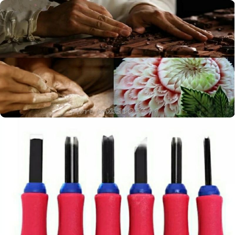 Bộ Dao, Đục, Diều Khắc 6Cây Cán Nhựa, Gỗ Woodcut Knife