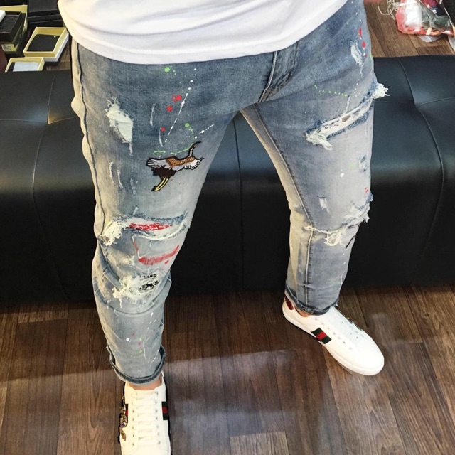 (FREE SHIP) Quần bò AMIRI hoạ tiết thêu siêu cấp