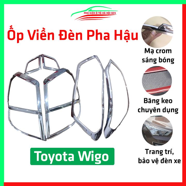 Ốp viền đèn pha hậu mạ crom Toyota Wigo chống trầy trang trí bảo vệ xe