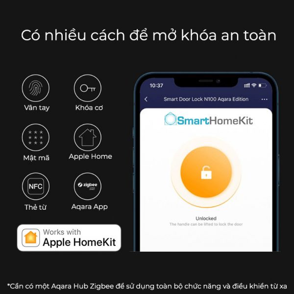 Khóa cửa thông minh cao cấp Aqara N100  - mở khóa 7 cách, hỗ trợ Apple Homekit