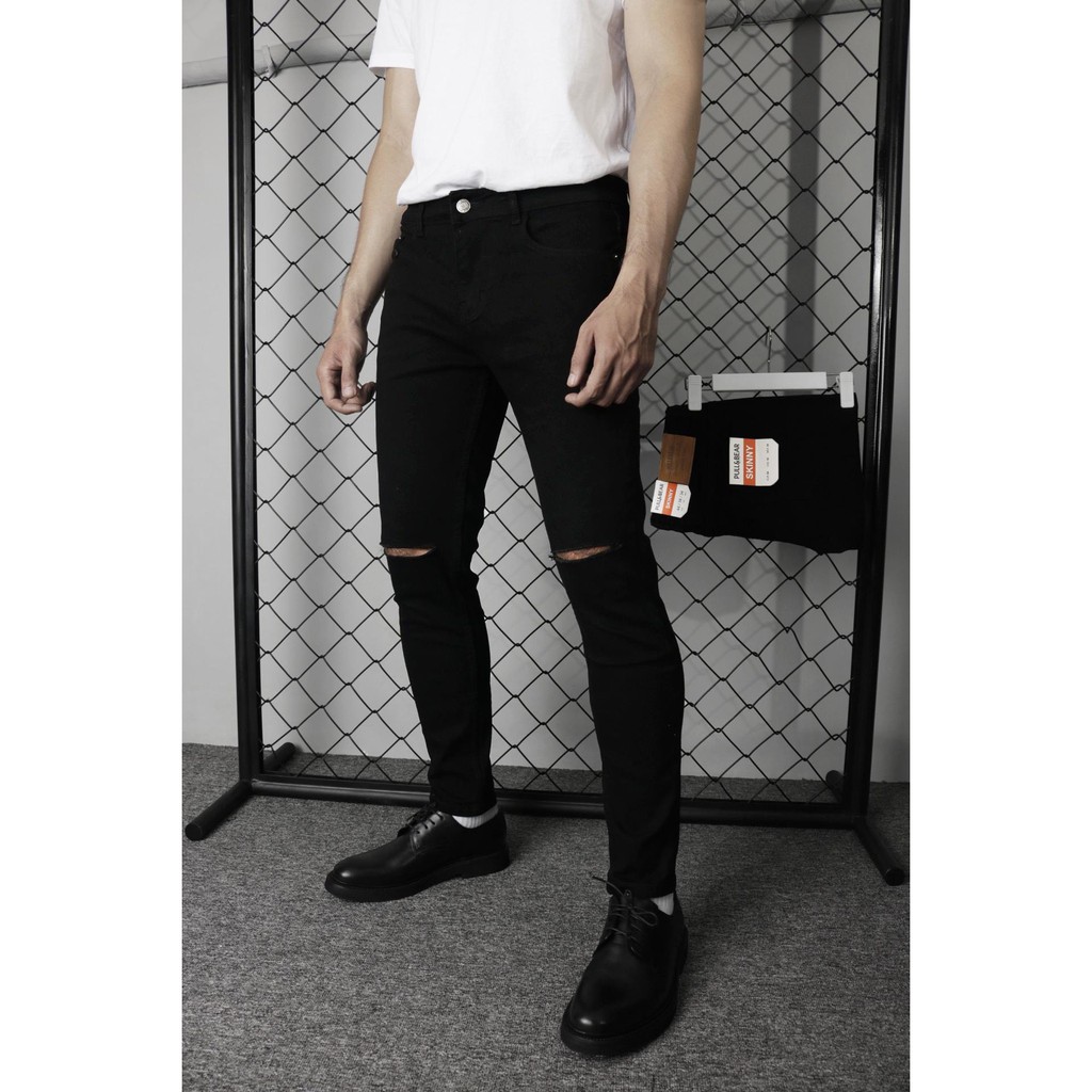 Quần jean nam đen rách pullbear skinny ôm bó co dãn tôn dáng | BigBuy360 - bigbuy360.vn