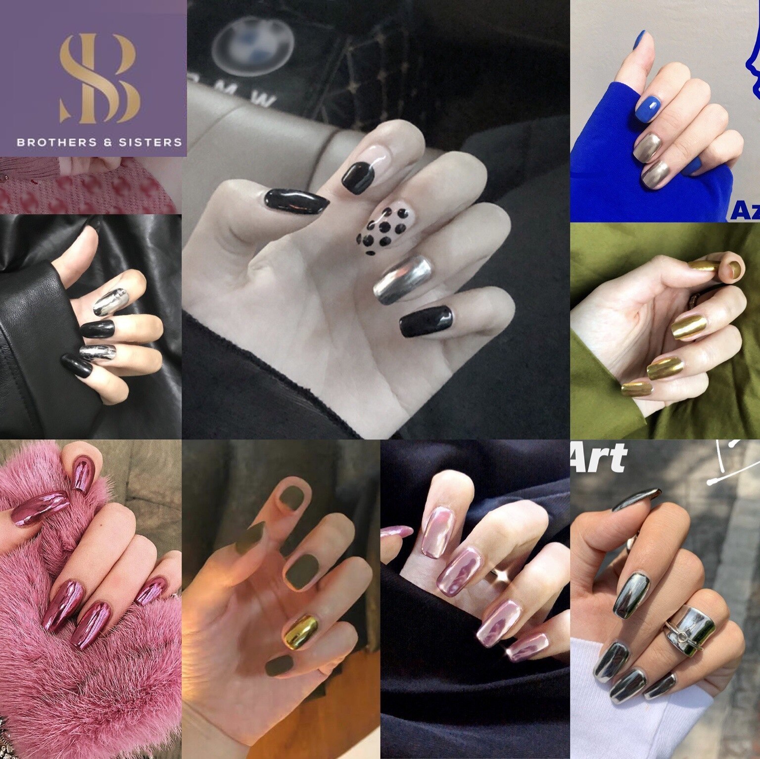 【shiny b&s】Mirror Fake Nails Nail Extension Tapered Square Nail Tips Full Cover Metallic Nail Art Glamour False Nails