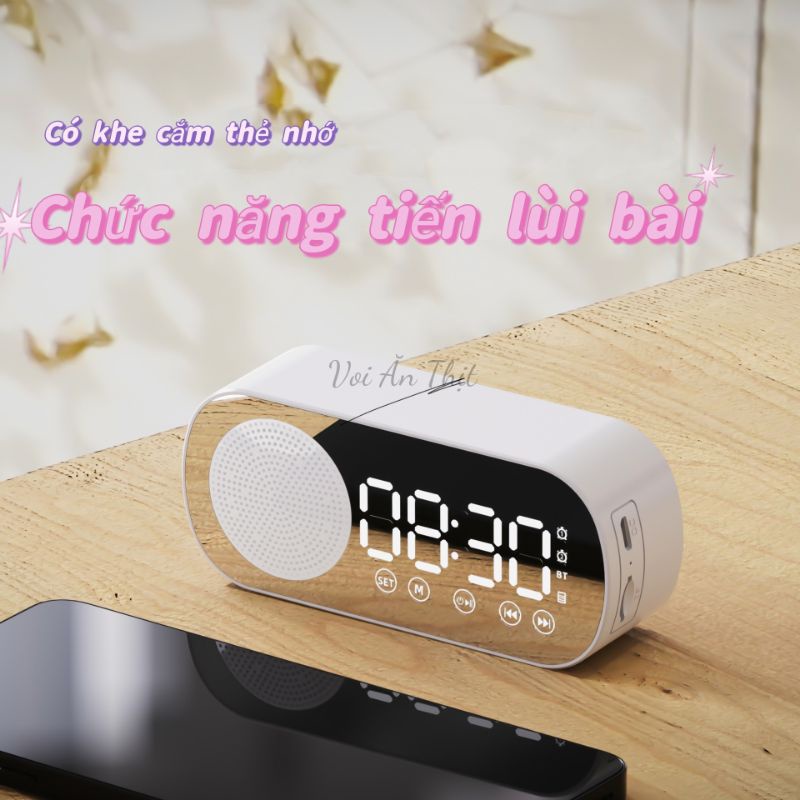 LOA BLUETOOTH HỖ TRỢ THẺ NHỚ KIÊM ĐỒNG HỒ BÁO THỨC ĐỂ BÀN HIỂN THỊ ĐÈN LED KIÊM GƯƠNG SOI CÓ THỂ DÙNG TRANG TRÍ DECOR