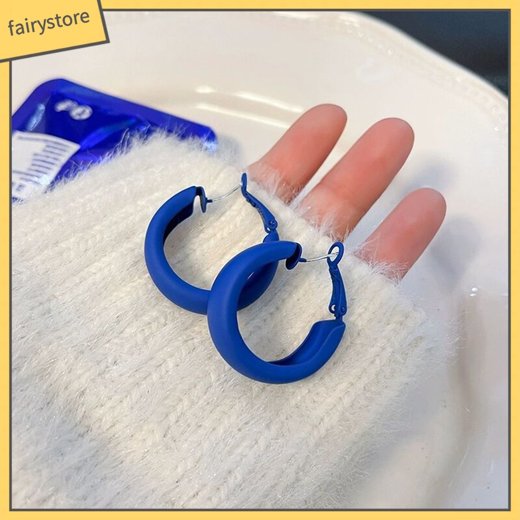 [Fairy] Bông Tai Dạng Vòng Thiết Kế Hình Học Chữ C Màu Macaron Mùa Hè Nhiều Màu Sắc