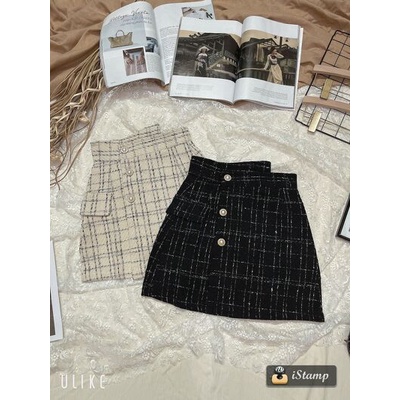 Chân váy dạ kẻ 3 khuy Quảng châu