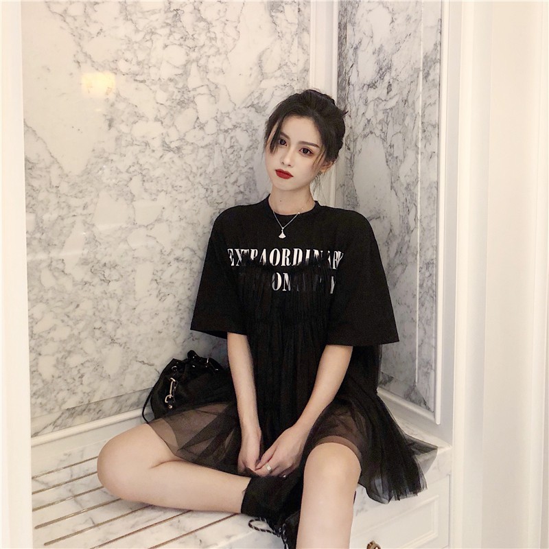 ĐẦM THUN PHỐI LƯỚI ULZZANG 3202