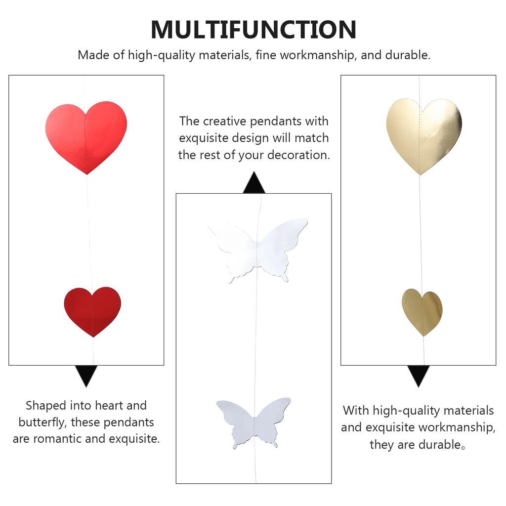 1 Set 3 Pcs 3D Valentine's Day Heart Shape Pendants Wedding Banners Christmas Hanging Decors