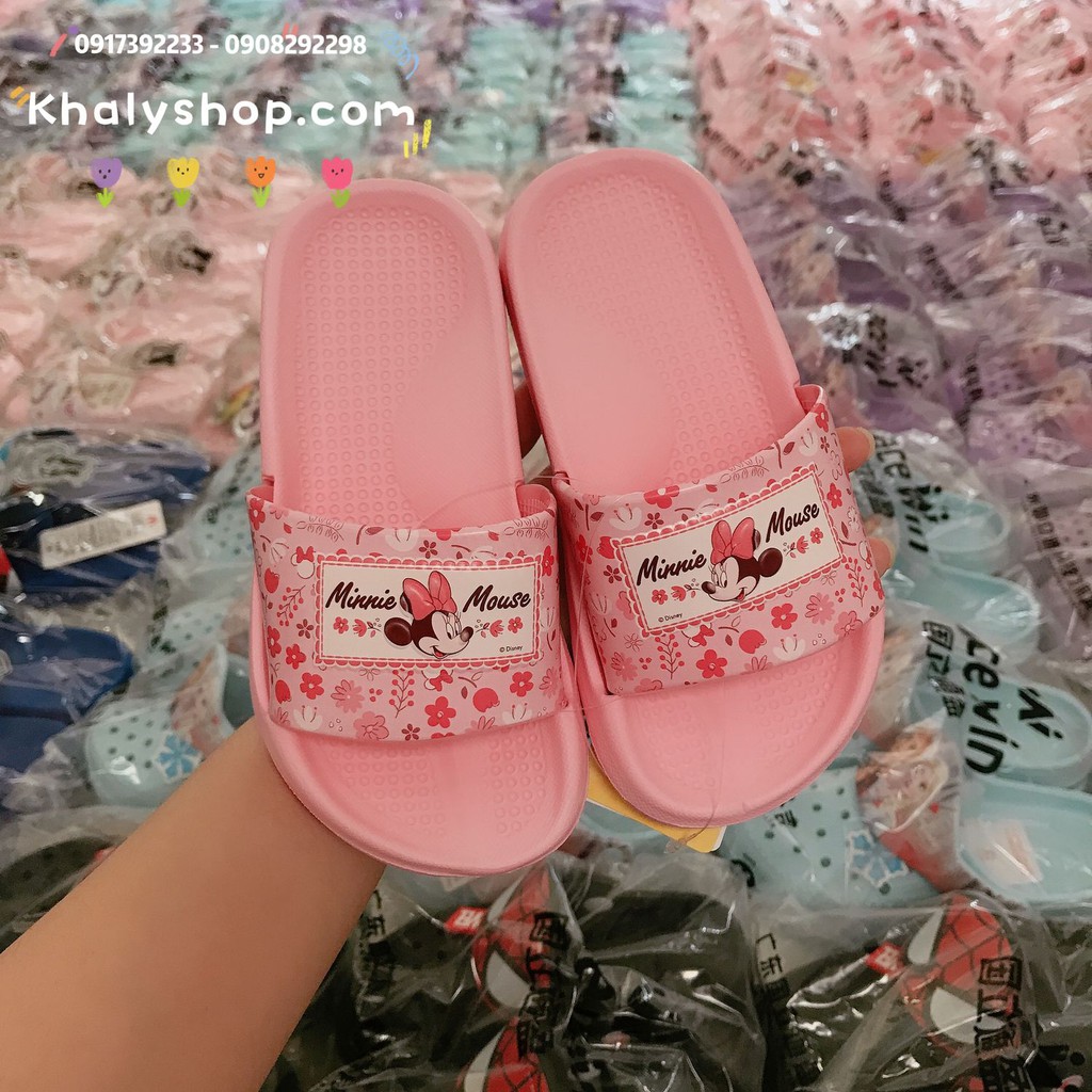 Dép quai ngang hình chuột Minnie Mouse hoa màu hồng lợt có size từ (S26 đến S37) siêu hot cho trẻ em, bé gái - (Disney)